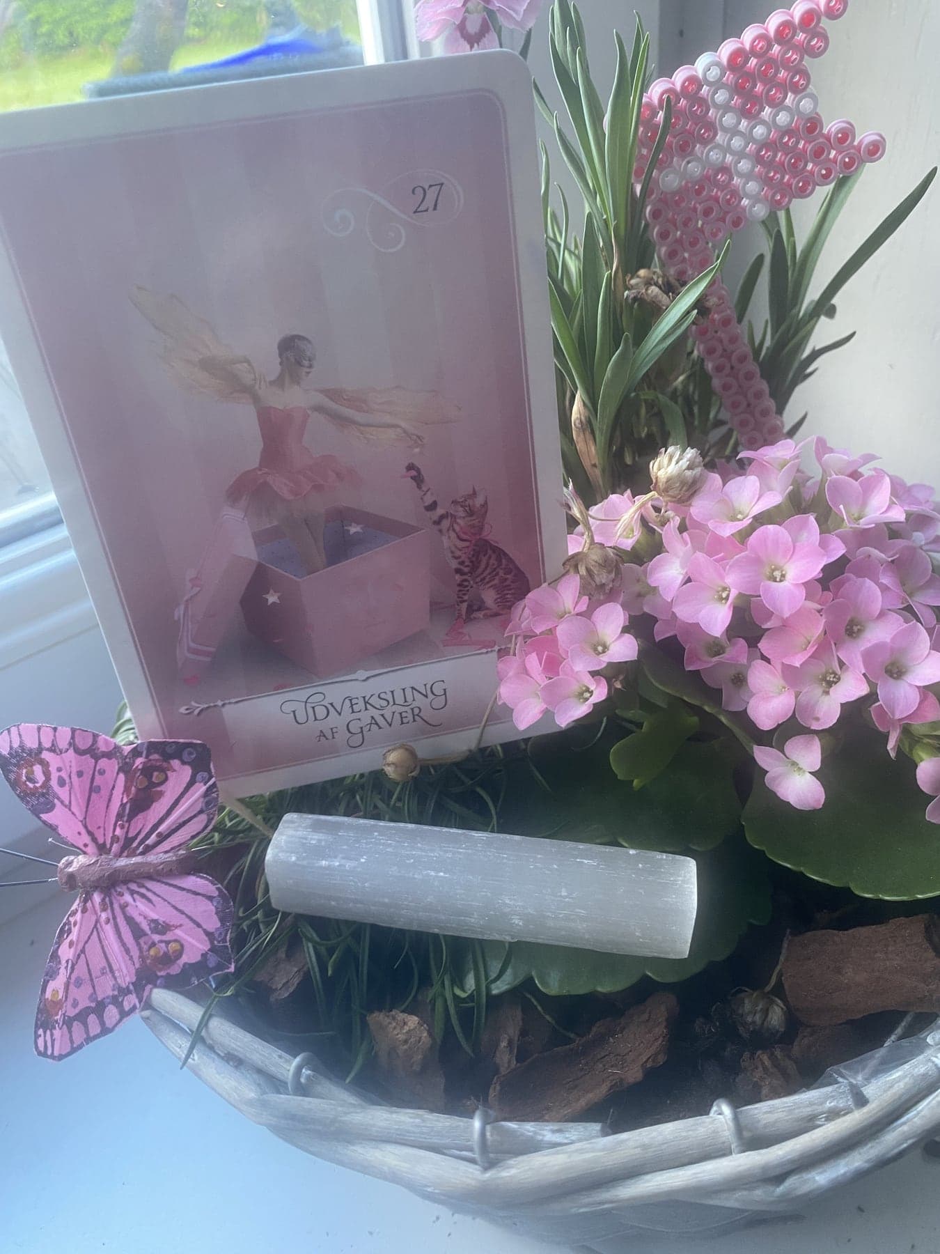 Kort, blomster og spirituelle detaljer i klinikken